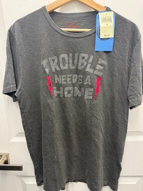 Lucky Brand Graphic 'Trouble Needs a Home' Graphic Grey T-Shirt NWT Medium